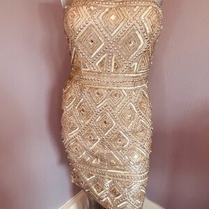 Adrianna Papell Gold Beaded Strapless Mini Dress
